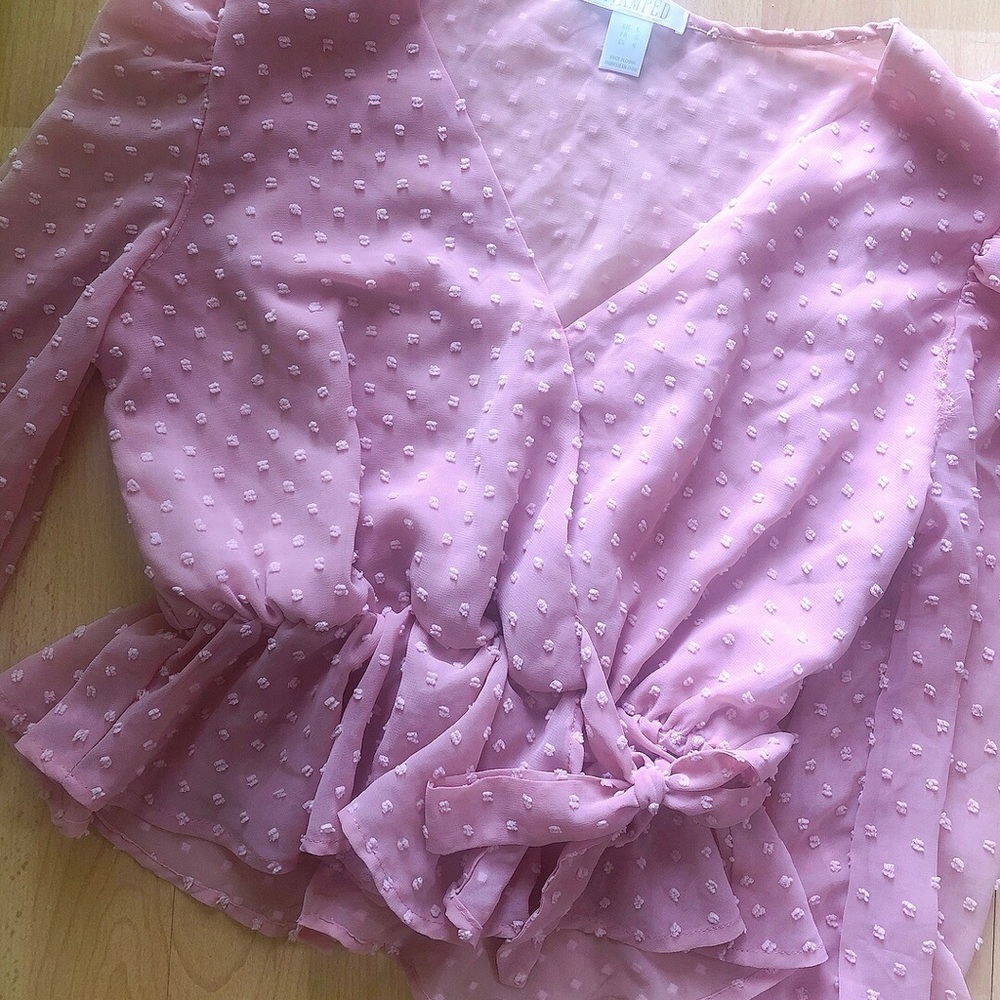 🍭🍭 Adorable Delicate Feminine Pink Blouse See Through Polka Dots Frills - Picture 3 of 10